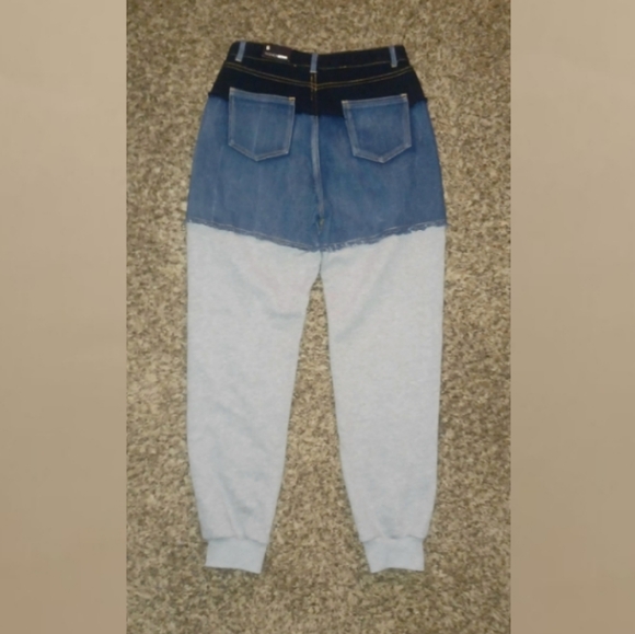 FashionNova Denim & Gray Colorblock Joggers - Picture 4 of 8